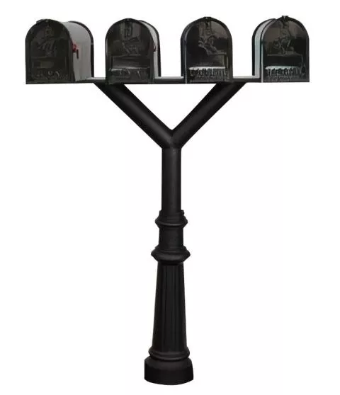 QualArc Penfield QUAD Mailbox Post System, base 8 with Four E1 Economy Mailboxes Black