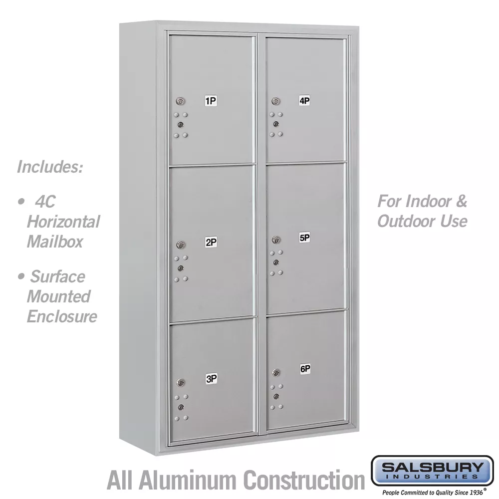 Maximum Height Surface Mounted 4C Horizontal Parcel Locker with 6 Parcel Lockers with USPS Access
