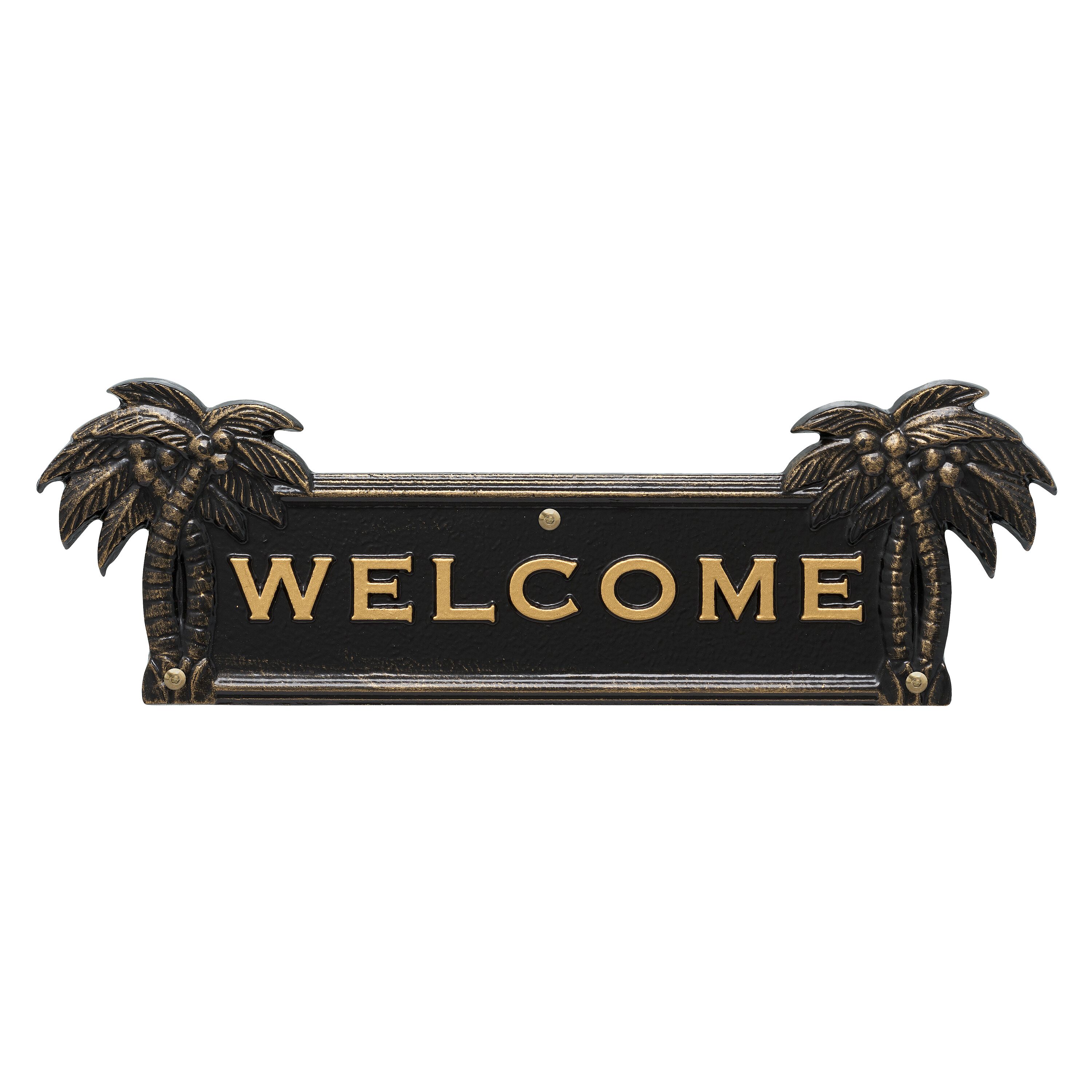 Palm Tree Welcome Plaque - Black with Gold