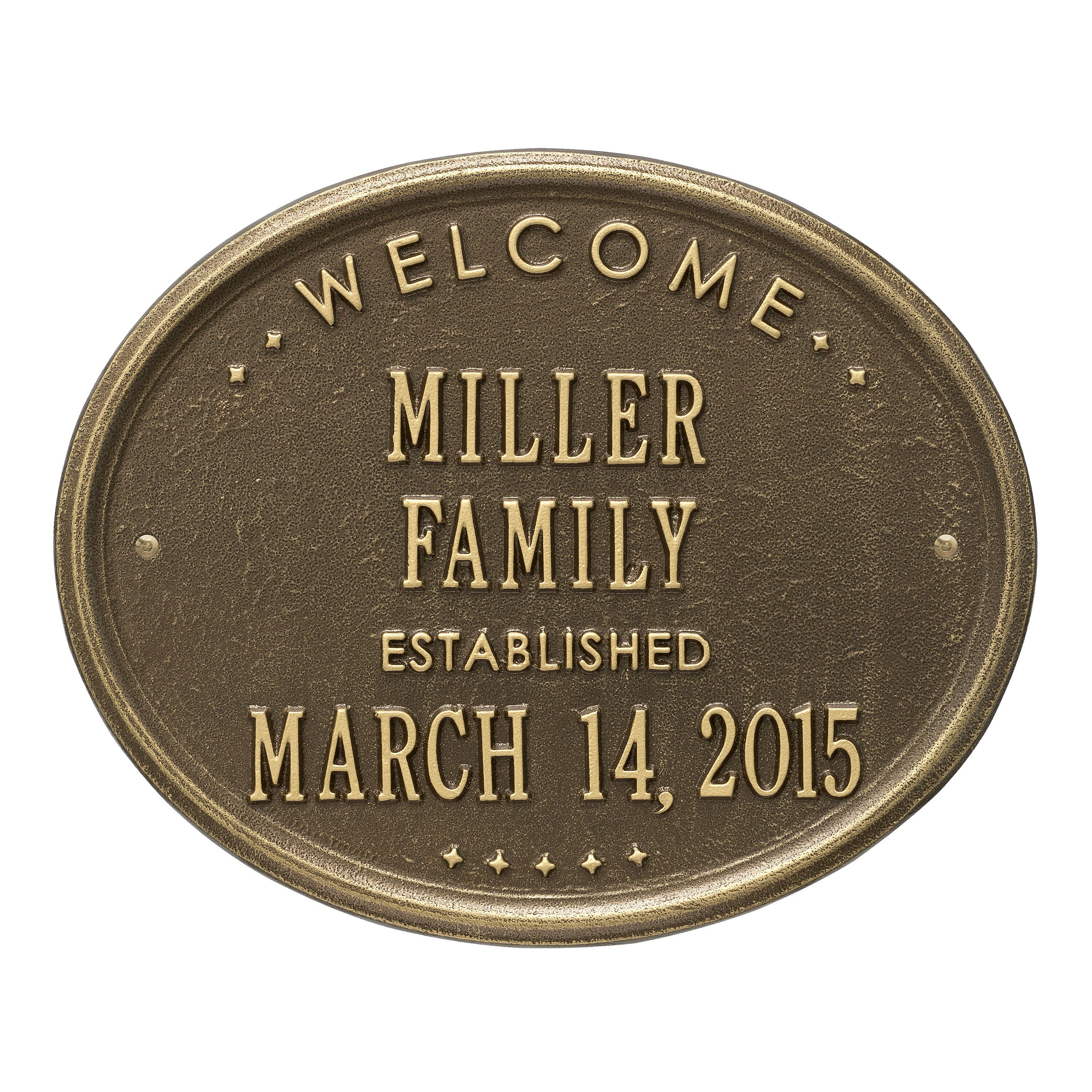 Whitehall Antique Brass Oval Plaque - 'Family' Established Wall Sign, Welcome Design - Standard Size
