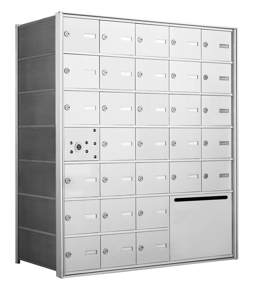 4B+ Front-Loading Horizontal Mailboxes in Anodized Aluminum Finish - 30 Tenant Doors and 1 Outgoing Mail Collection
