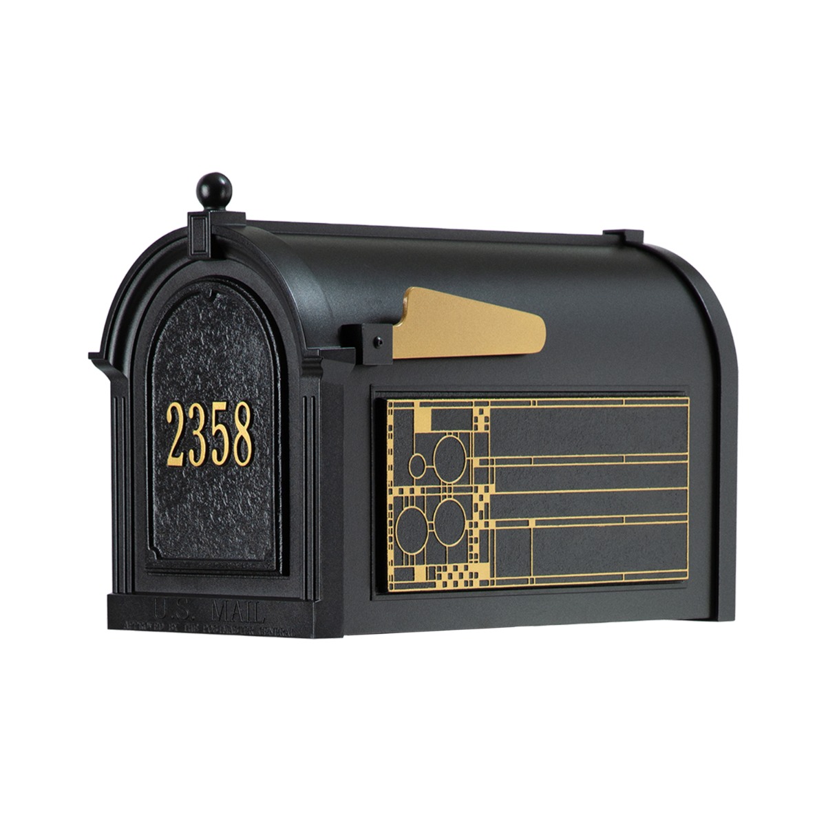 Whitehall Capitol Mailbox Frank Lloyd Wright Coonley Package #1 (Capitol Mailbox, Personalized Door, Non-Personalized Coonley Sides)