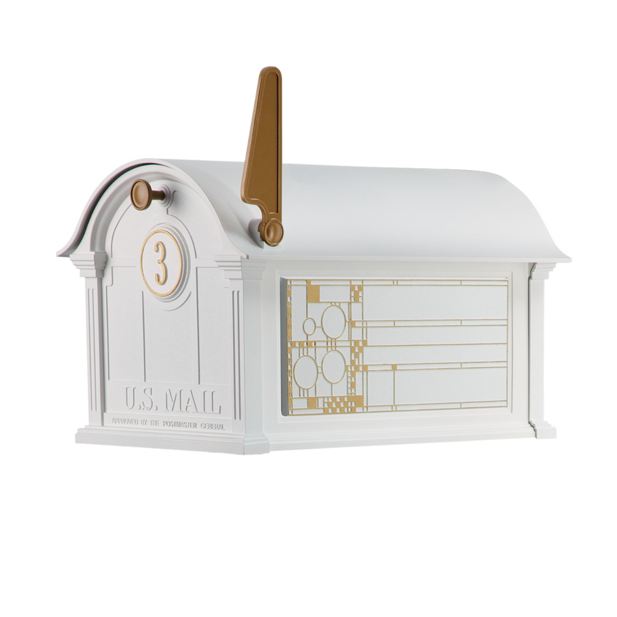 Whitehall Balmoral Mailbox Frank Lloyd Wright Coonley Package #1 (Balmoral Mailbox, Personalized Door Medallion, Non-Personalized Coonley Sides)