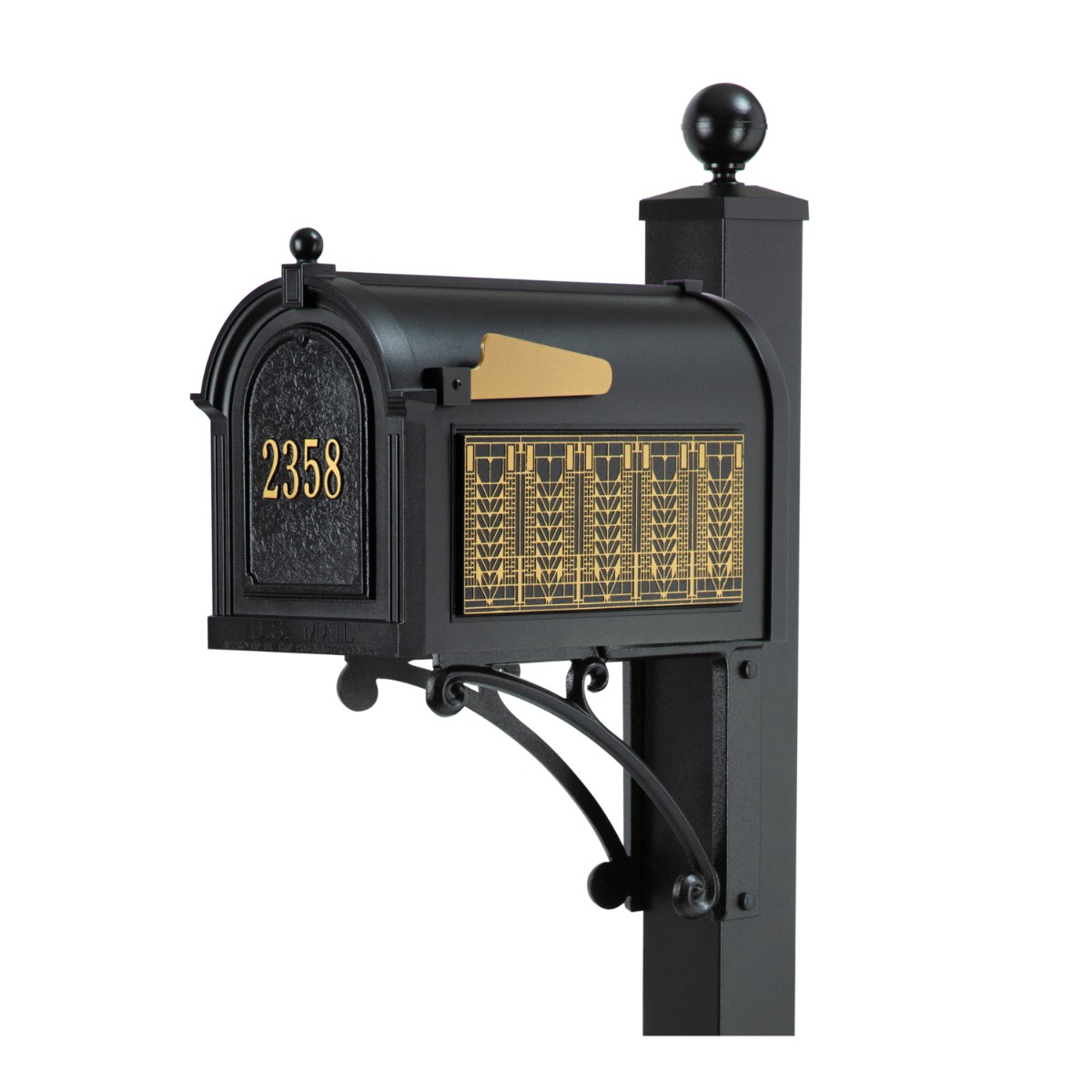 Whitehall Deluxe Mailbox Frank Lloyd Wright Tree Of Life Package #1 (Capitol Mailbox, Deluxe Post, Personalized Door, Non-Personalized Tree Of Life Side Plaques)