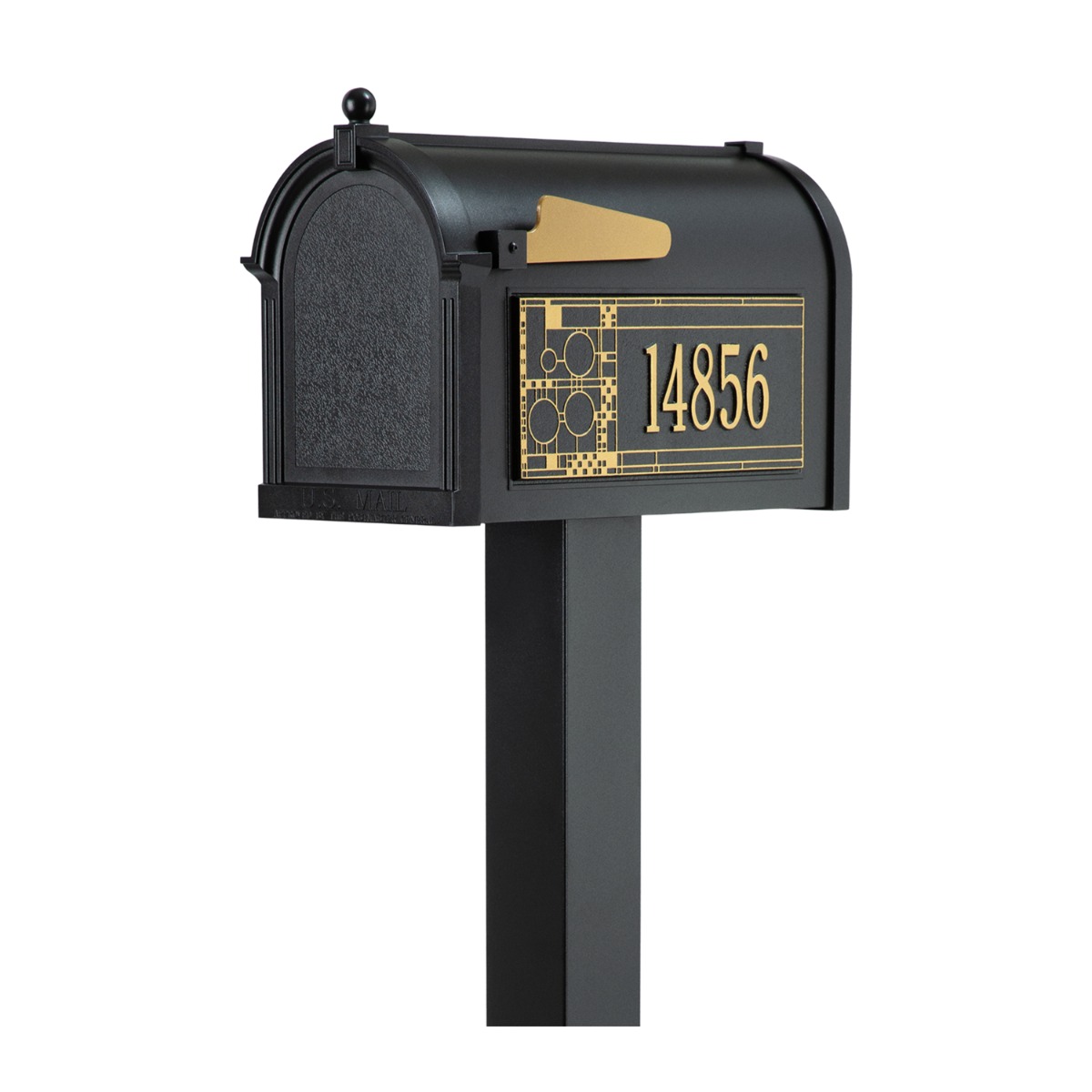 Whitehall Premium Mailbox Frank Lloyd Wright Coonley Package #2 (Capitol Mailbox, Standard Post, Personalized Coonley Side Plaques)