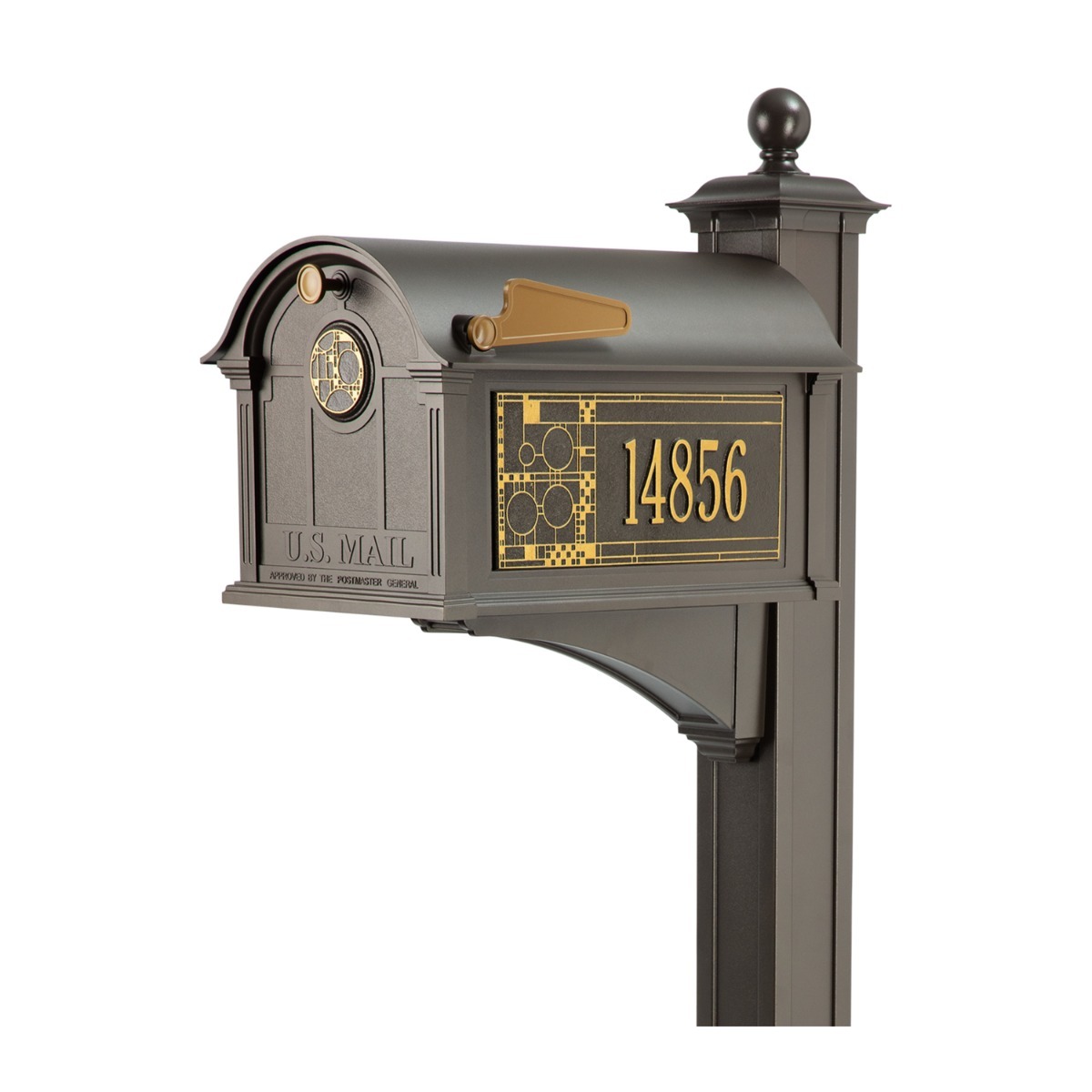 Whitehall Balmoral Mailbox Frank Lloyd Wright Coonley Package #3 (Balmoral Mailbox, Post, Coonley Door Medallion, Personalized Coonley Sides)
