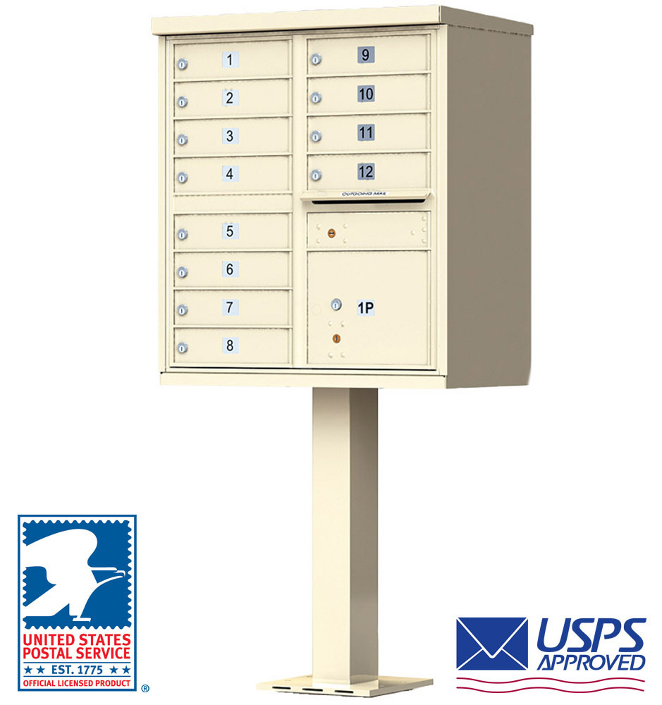 12 Tenant Door Standard High Security CBU Mailbox (Pedestal Included) - USPS Approved