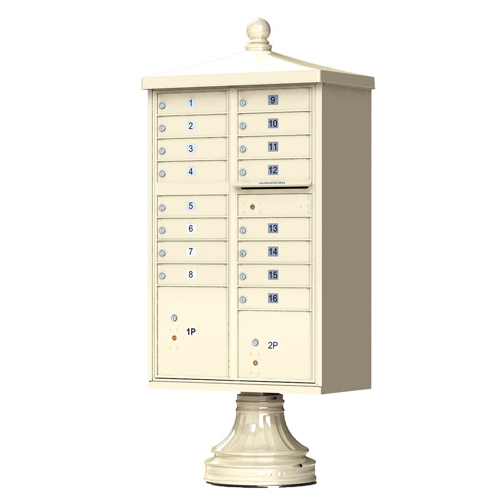 Cluster Box Unit With Finial Cap and Traditional Pedestal -16 Compartments