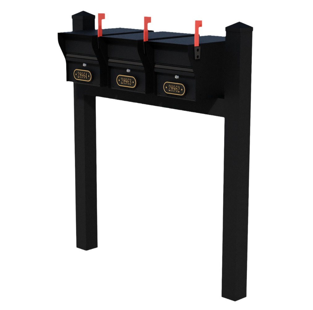Whitehall Triple Mount MailVault Mailbox Rack with Pyramid Caps (3 Mailboxes, Tri-Mount Rack with MV Hardware)