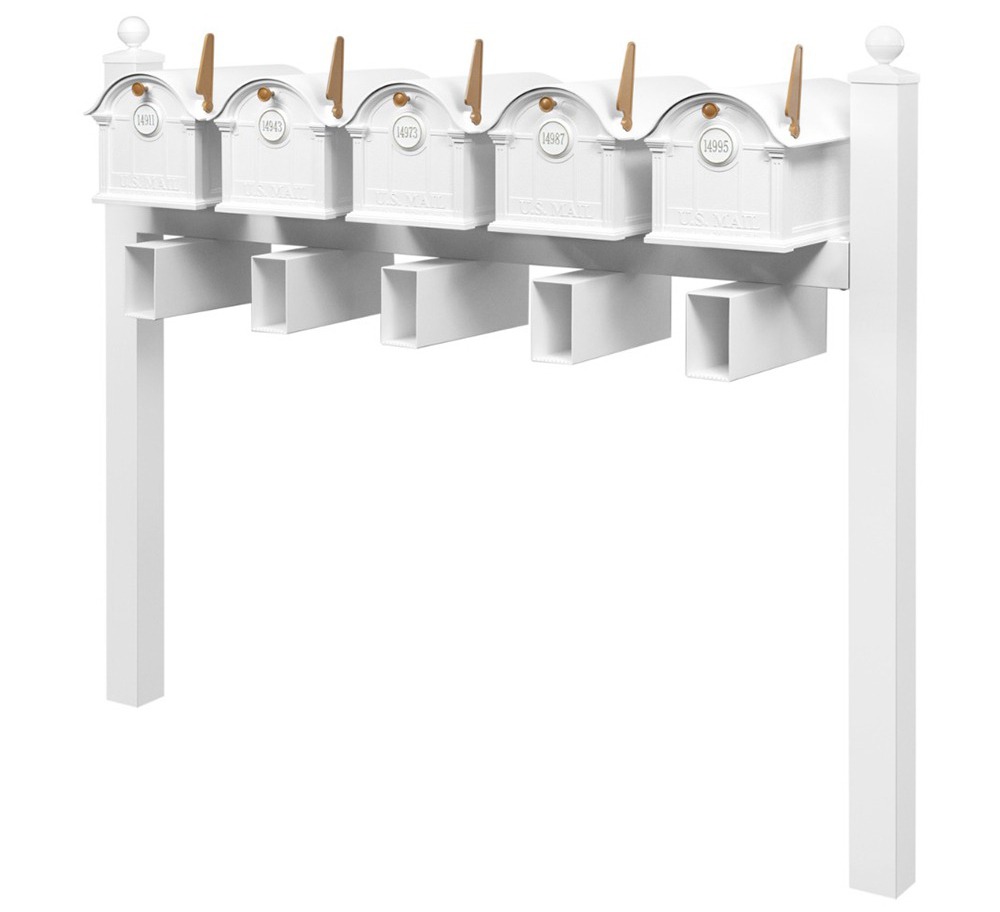 Balmoral Quint Mount Mailbox Set with Personalized Door Medallions, Newspaper Holders & Ball Finials – Available in Black, Bronze, and White