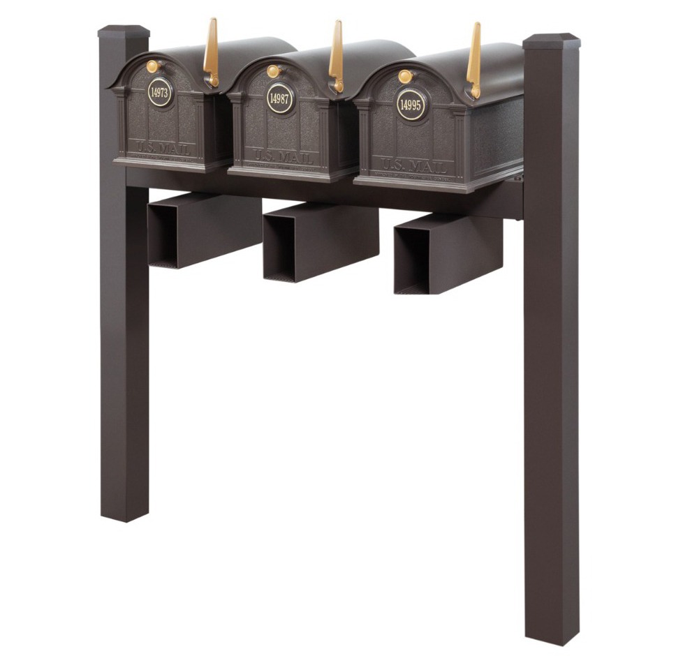 Balmoral Triple Mount Mailbox Set with Personalized Door Medallions, Newspaper Holders & Cap Finials – Available in Black, Bronze, and White