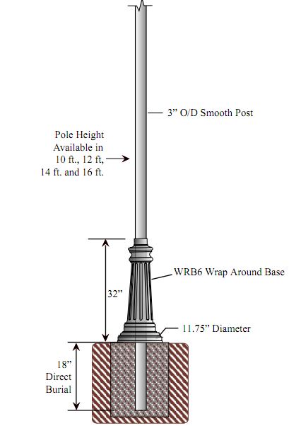 3 inch Diameter Smooth Cast Aluminum Commercial Light Pole with Decorative Wraparound Base