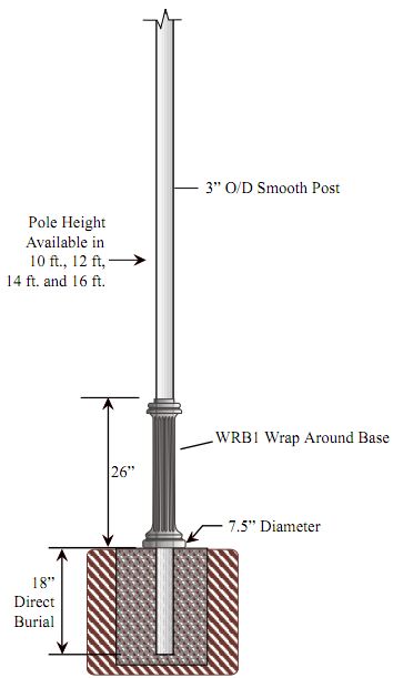 3 inch Diameter Smooth Cast Aluminum Commercial Light Pole with Wrap Around Base