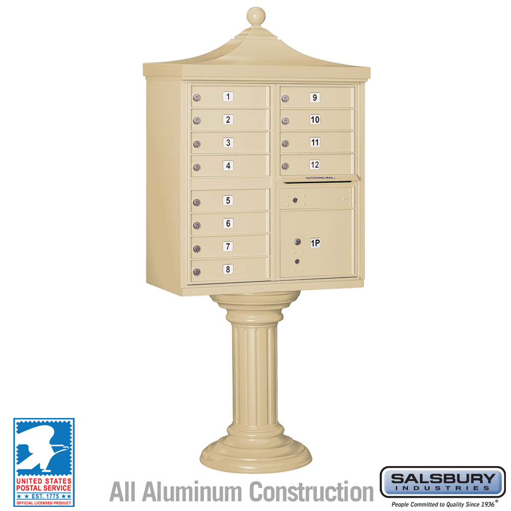 Salsbury Regency Decorative Cluster Box Unit with 12 Doors and 1 Parcel Locker with USPS Access – Type II