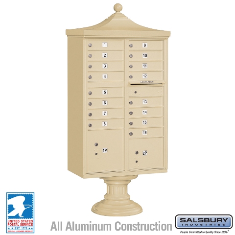 Salsbury Regency Decorative Cluster Box Unit with 16 Doors and 2 Parcel Lockers with USPS Access – Type III