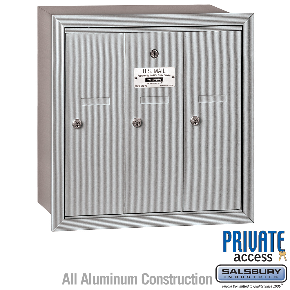 Salsbury Vertical Mailbox (Includes Master Commercial Lock) - 3 Doors - Recessed Mounted - Private Access