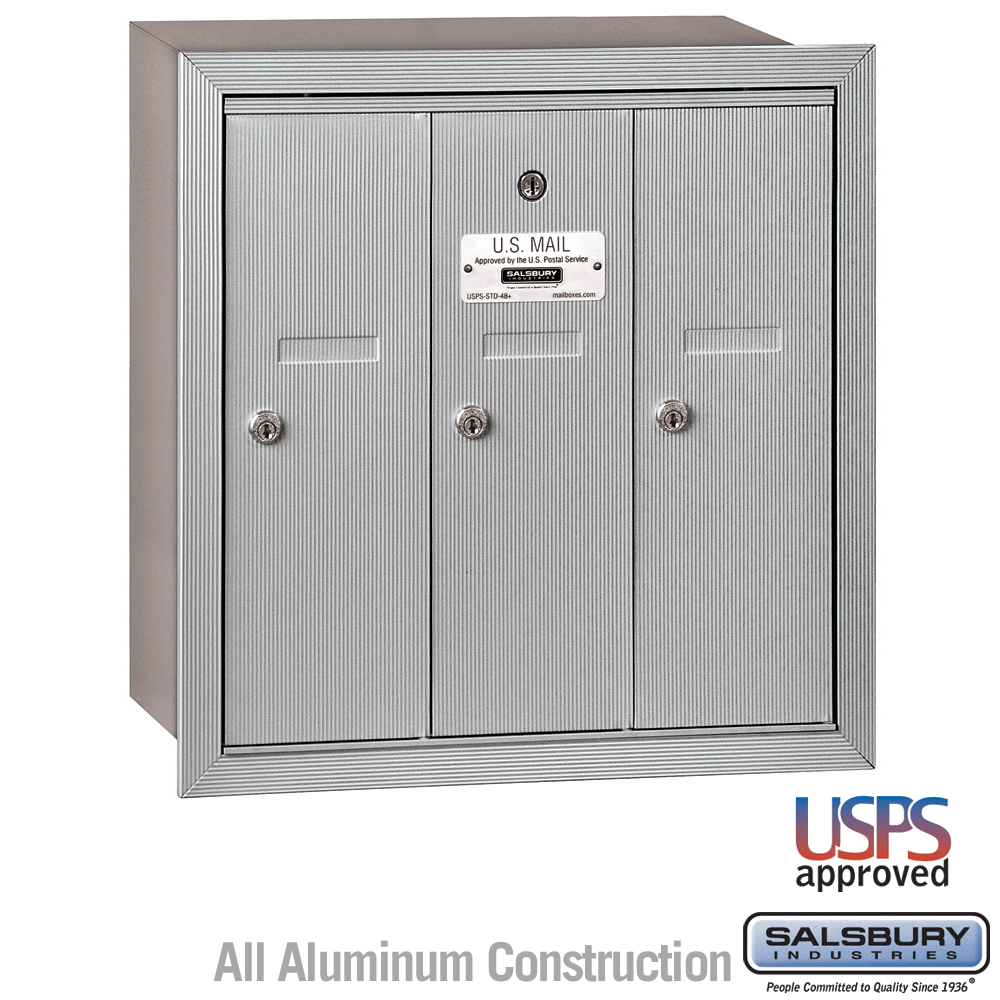 Salsbury Vertical Mailbox - 3 Doors Recessed Mounted - USPS Access