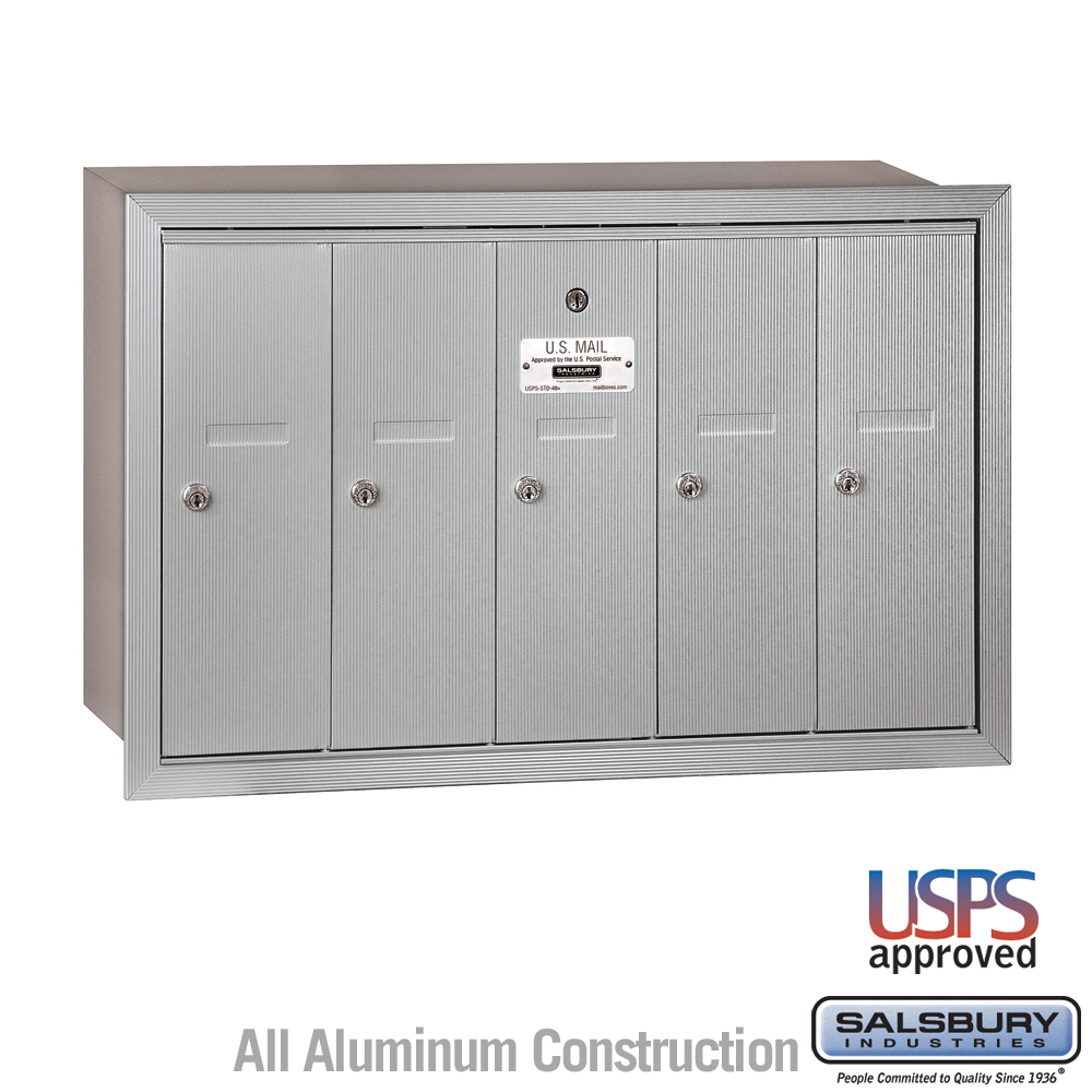 Salsbury Vertical Mailbox - 5 Doors Recessed Mounted - USPS Access