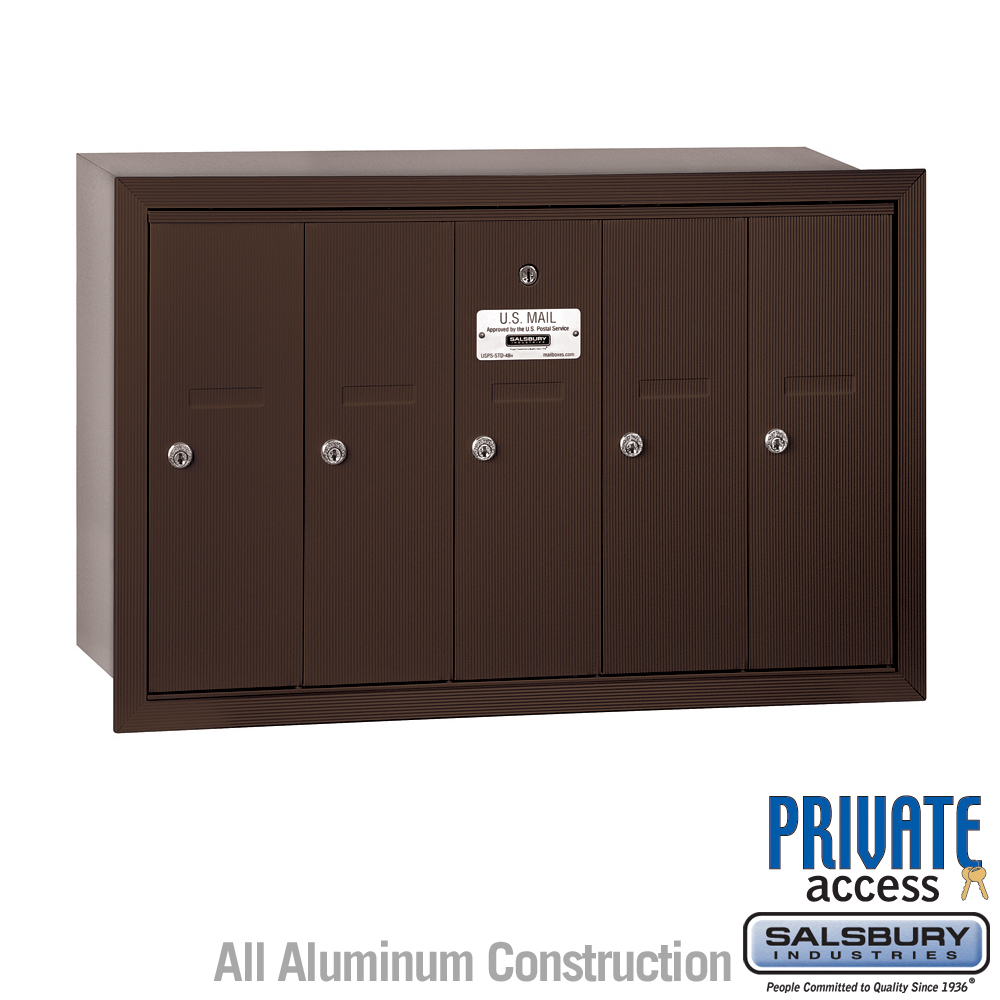 Salsbury Vertical Mailbox (Includes Master Commercial Lock) - 5 Doors - Recessed Mounted - Private Access