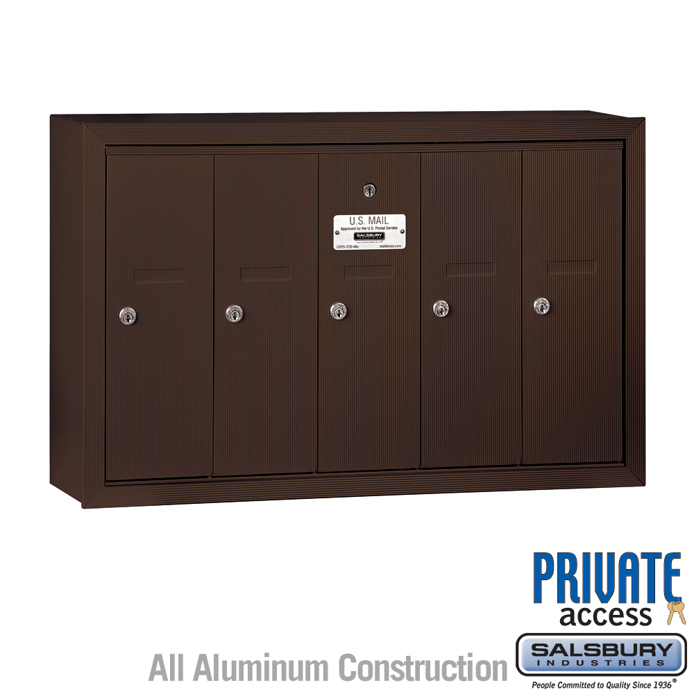 Salsbury Vertical Mailbox (Includes Master Commercial Lock) - 5 Doors - Surface Mounted - Private Access