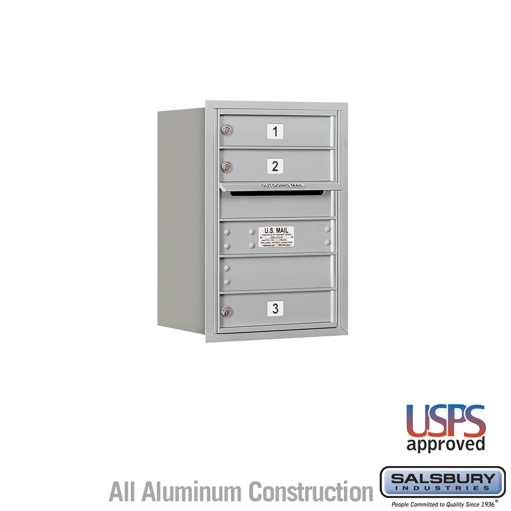 Salsbury 6 Door High Recessed Mounted 4C Horizontal Mailbox with 3 Doors with USPS Access - Rear Loading