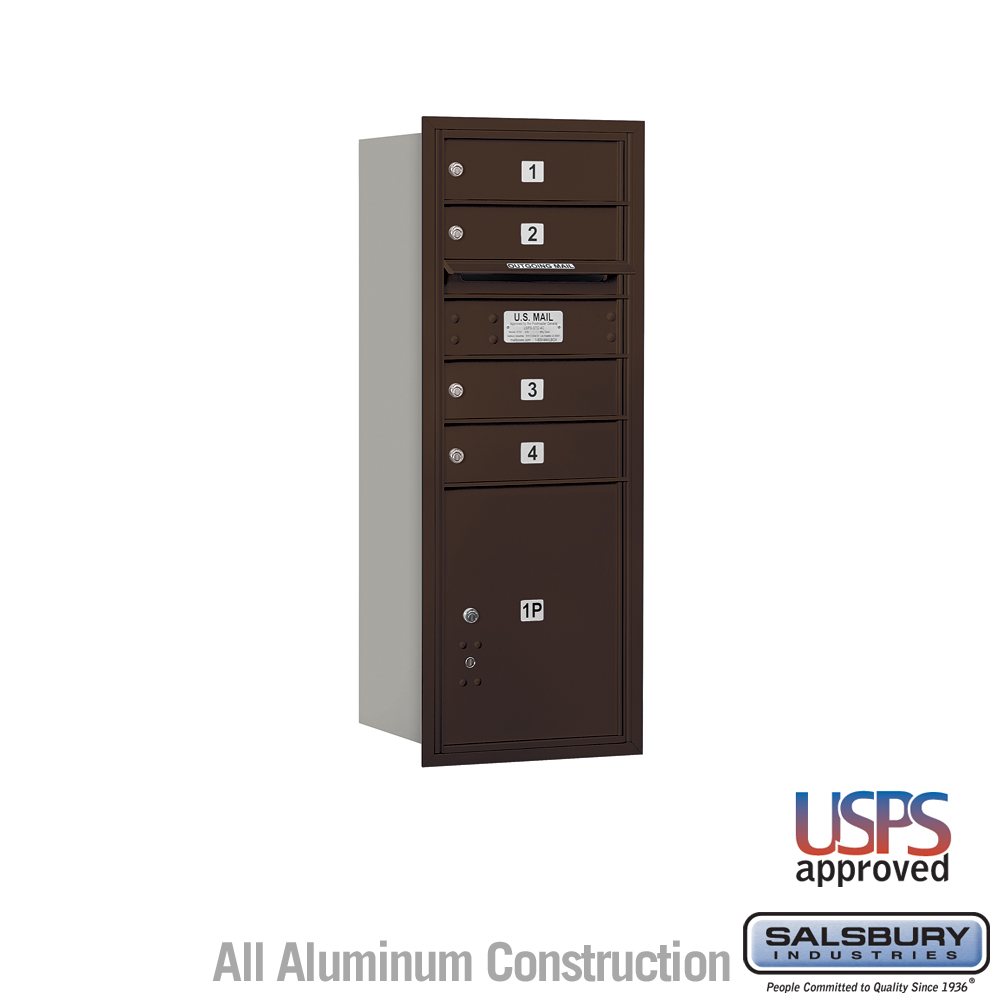 Salsbury 10 Door High Recessed Mounted 4C Horizontal Mailbox with 4 Doors and 1 Parcel Locker with USPS Access - Rear Loading