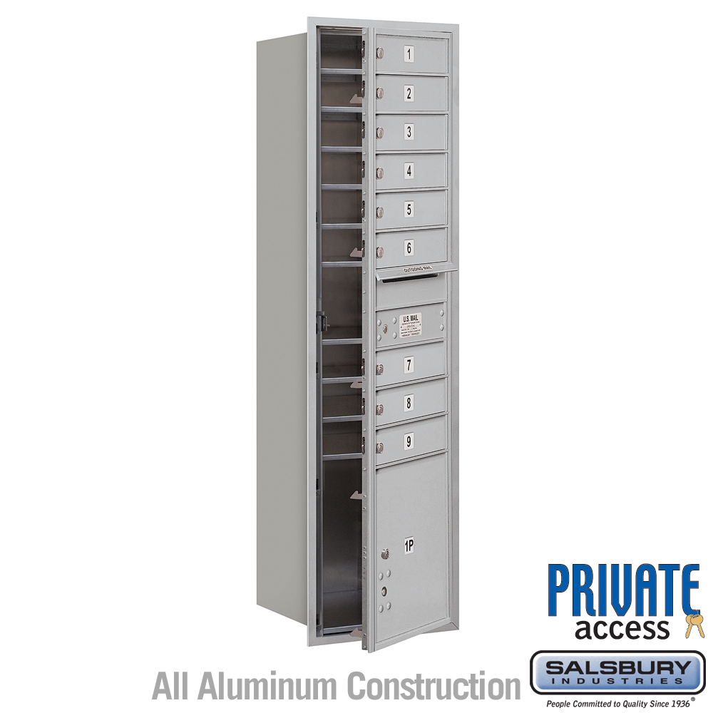 Salsbury Maximum Height Recessed Mounted 4C Horizontal Mailbox with 9 Doors and 1 Parcel Locker with Private Access - Front Loading