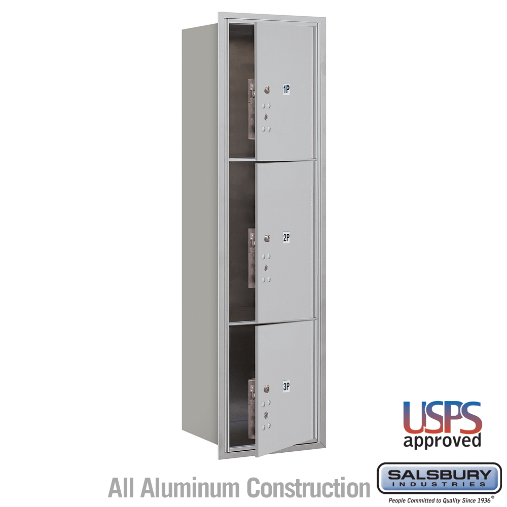 Salsbury Maximum Height Recessed Mounted 4C Horizontal Parcel Locker with 3 Parcel Lockers with USPS Access - Front Loading
