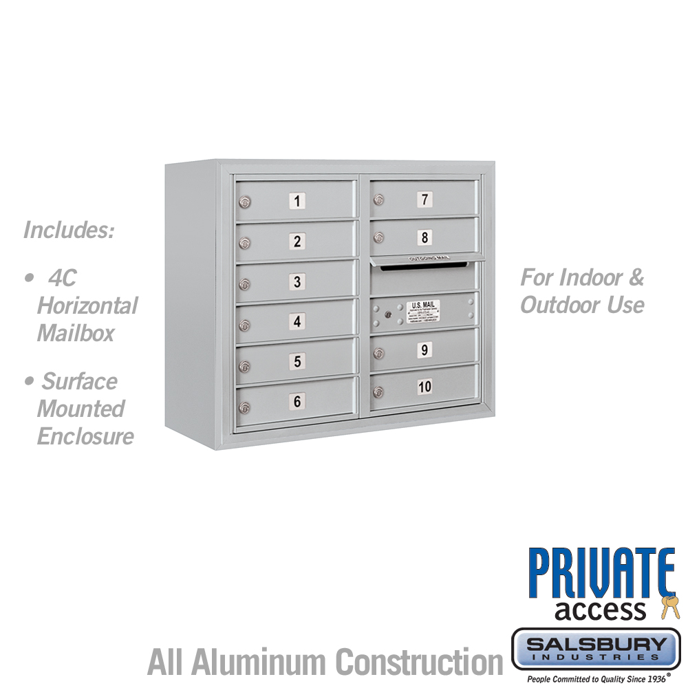Salsbury 6 Door High Surface Mounted 4C Horizontal Mailbox with 10 Doors with Private Access