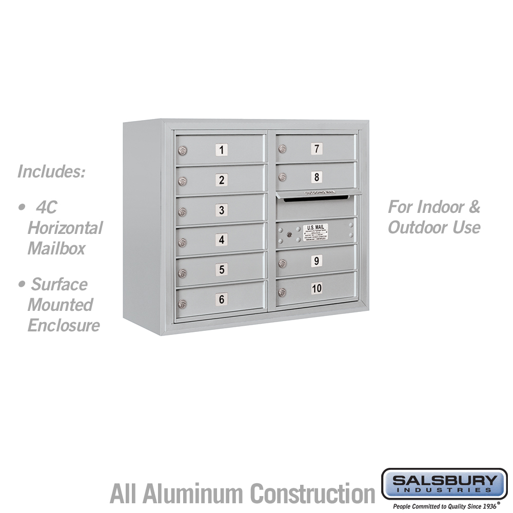 Salsbury 6 Door High Surface Mounted 4C Horizontal Mailbox with 10 Doors with USPS Access
