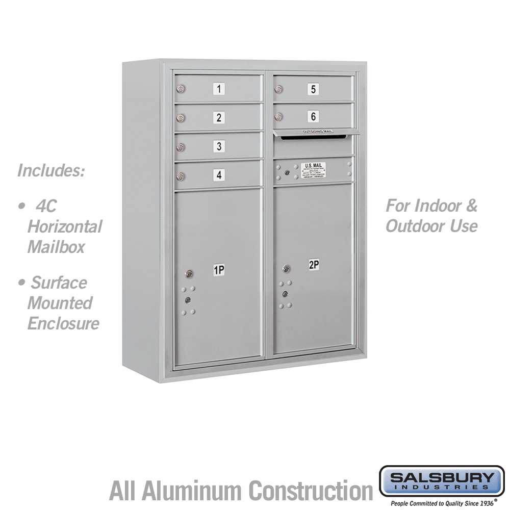 Salsbury 10 Door High Surface Mounted 4C Horizontal Mailbox with 6 Doors and 2 Parcel Lockers with USPS Access