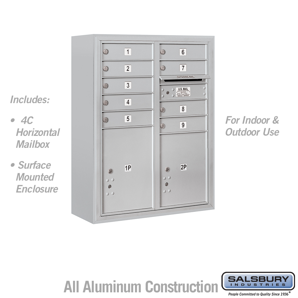 Salsbury 10 Door High Surface Mounted 4C Horizontal Mailbox with 9 Doors and 2 Parcel Lockers with USPS Access