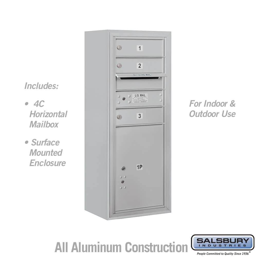 Salsbury 10 Door High Surface Mounted 4C Horizontal Mailbox with 3 Doors and 1 Parcel Locker with USPS Access