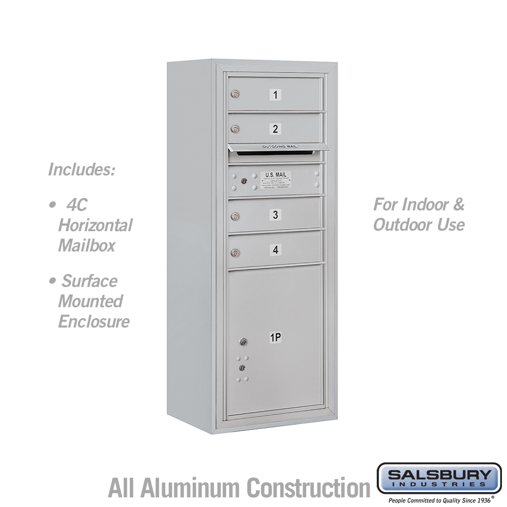 Salsbury 10 Door High Surface Mounted 4C Horizontal Mailbox with 4 Doors and 1 Parcel Locker with USPS Access