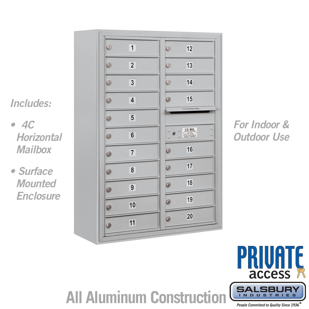 Salsbury 11 Door High Surface Mounted 4C Horizontal Mailbox with 20 Doors with Private Access