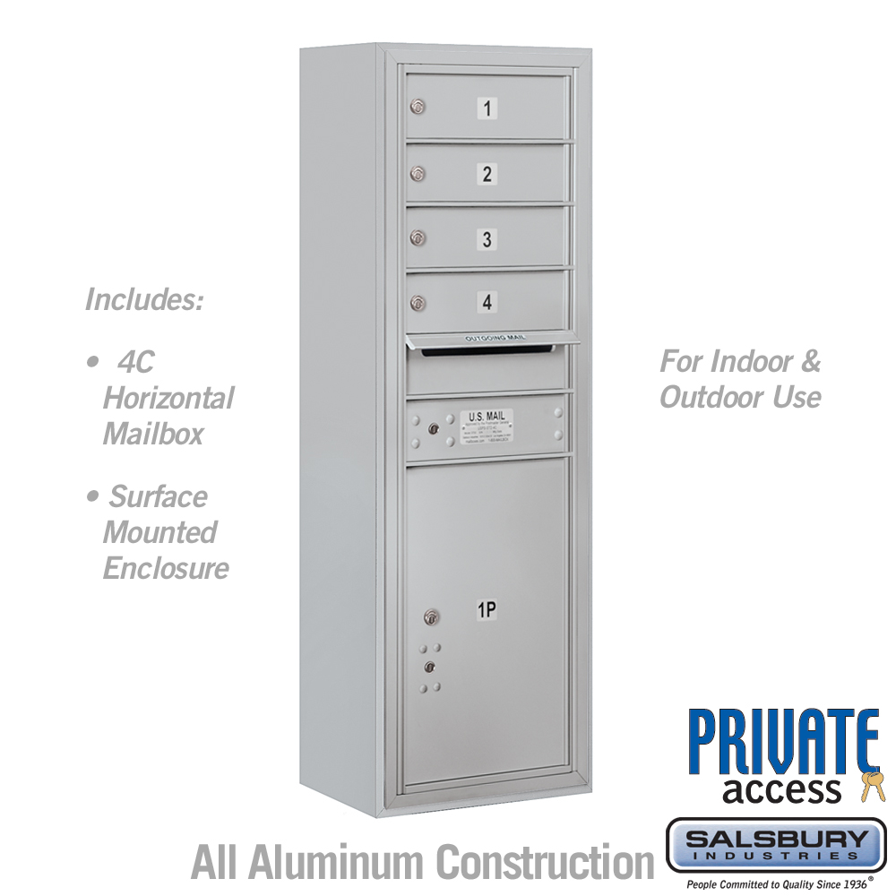Salsbury 11 Door High Surface Mounted 4C Horizontal Mailbox with 4 Doors and 1 Parcel Locker with Private Access