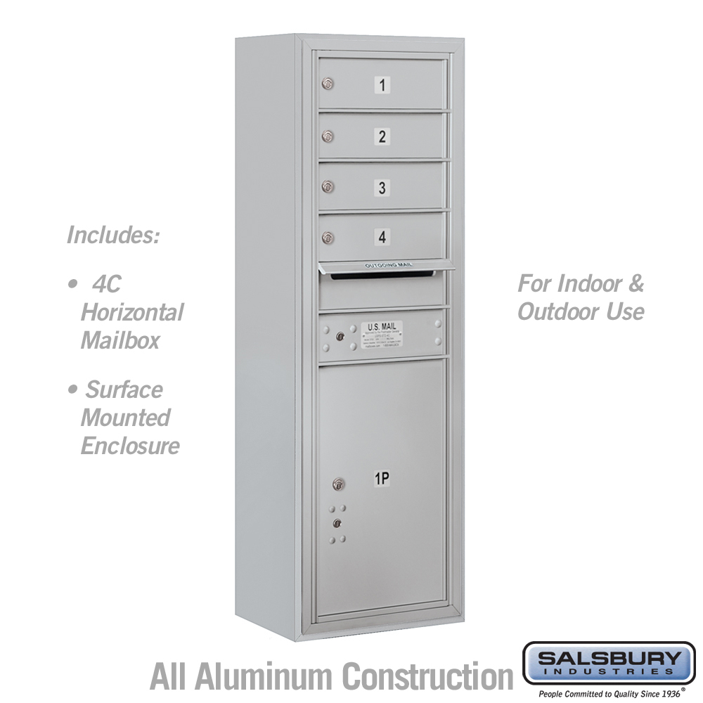Salsbury 11 Door High Surface Mounted 4C Horizontal Mailbox with 4 Doors and 1 Parcel Locker with USPS Access