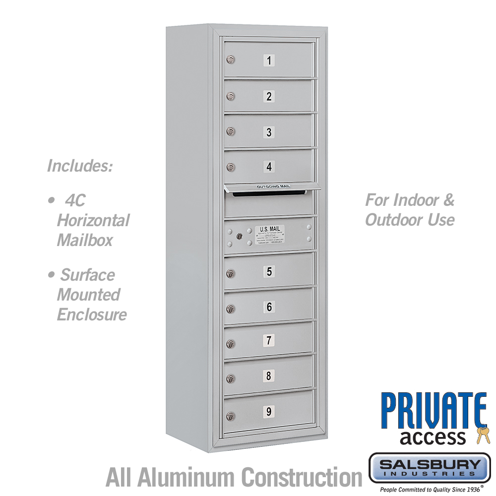 Salsbury 11 Door High Surface Mounted 4C Horizontal Mailbox with 9 Doors with Private Access