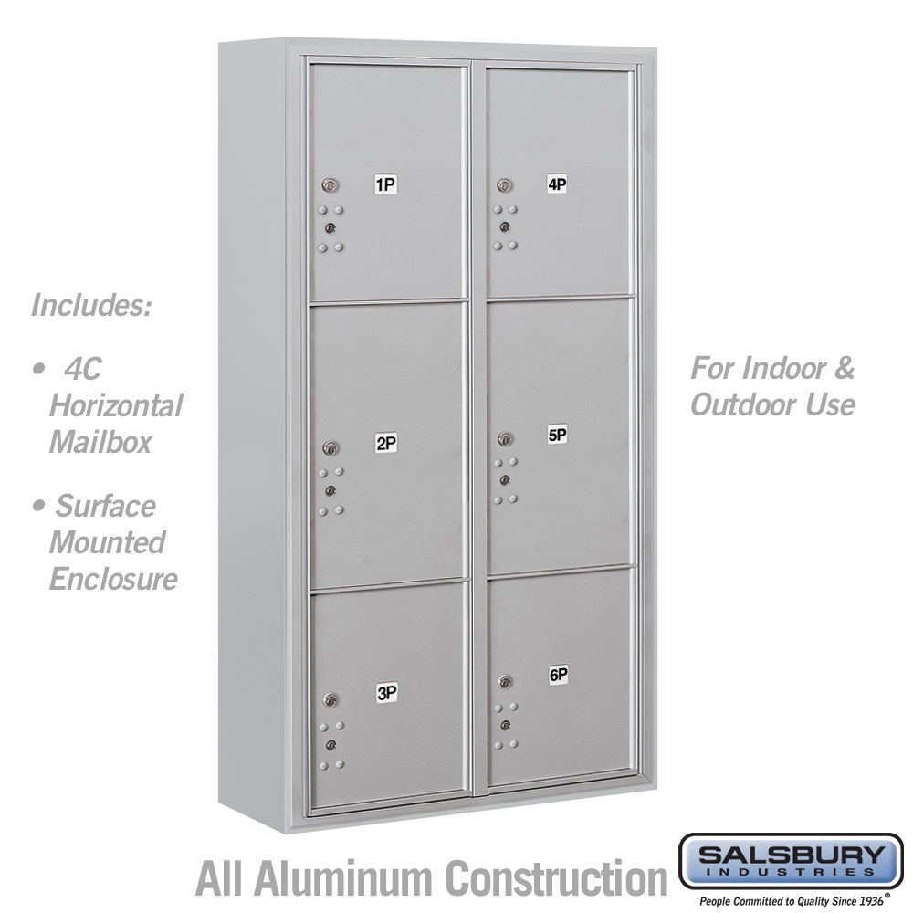 Maximum Height Surface Mounted 4C Horizontal Parcel Locker with 6 Parcel Lockers with USPS Access