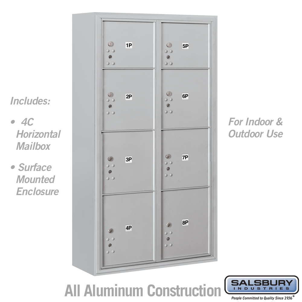 Salsbury Maximum Height Surface Mounted 4C Horizontal Parcel Locker with 8 Parcel Lockers with USPS Access