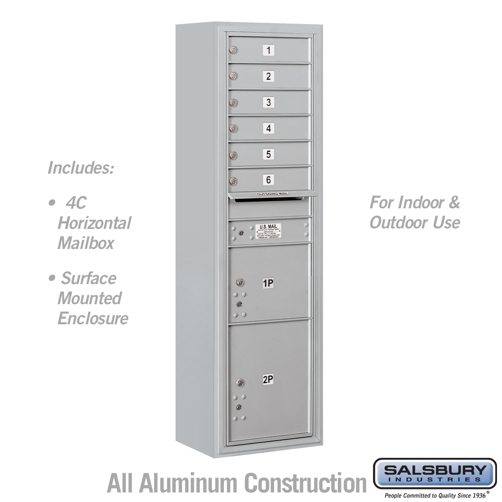 Salsbury Maximum Height Surface Mounted 4C Horizontal Mailbox with 6 Doors and 2 Parcel Lockers with USPS Access