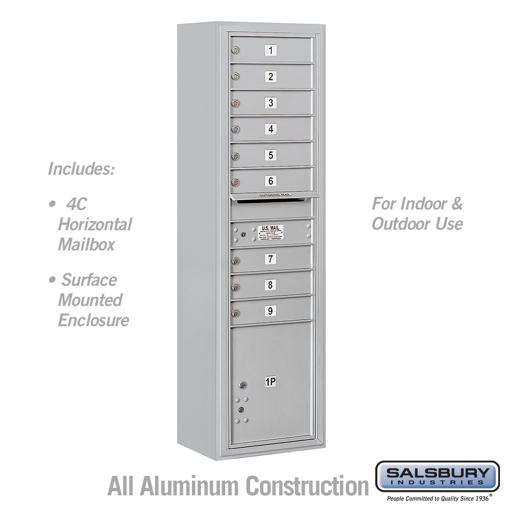 Salsbury Maximum Height Surface Mounted 4C Horizontal Mailbox with 9 Doors and 1 Parcel Locker with USPS Access
