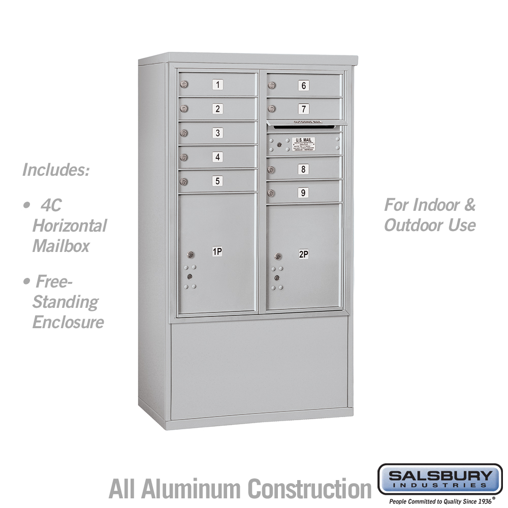 Salsbury 10 Door High Free-Standing 4C Horizontal Mailbox with 9 Doors and 2 Parcel Lockers with USPS Access
