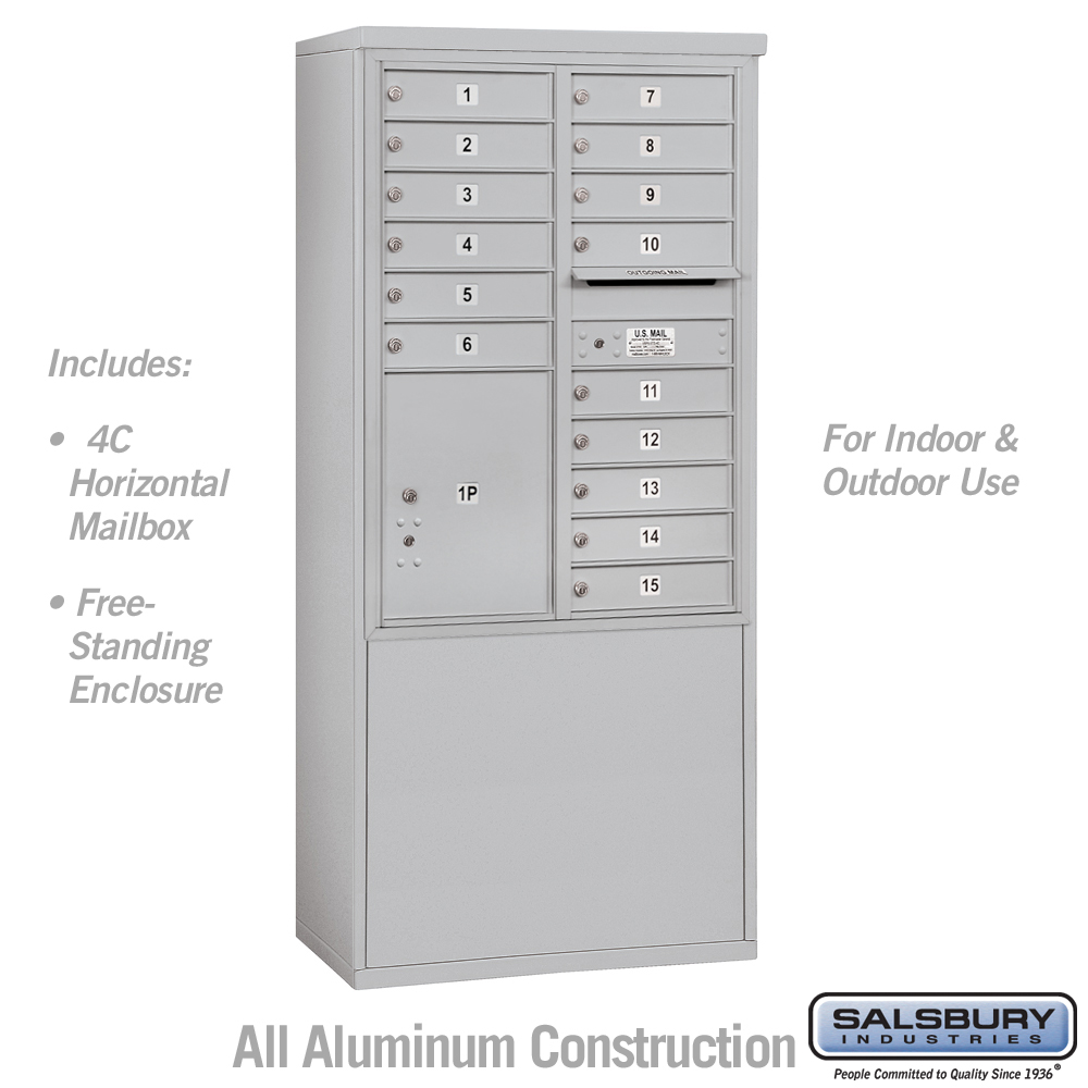 Salsbury 11 Door High Free-Standing 4C Horizontal Mailbox with 15 Doors and 1 Parcel Locker with USPS Access