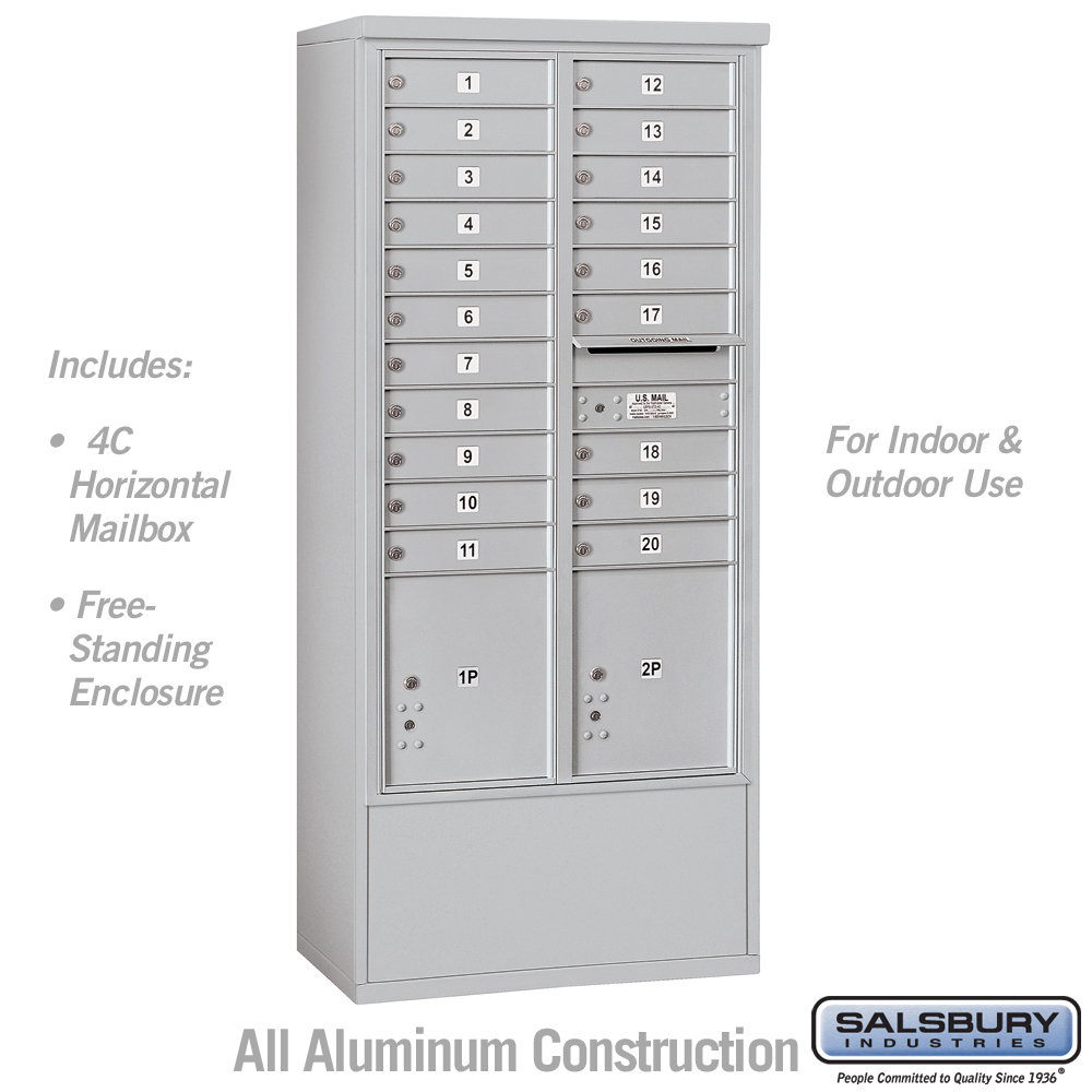 Salsbury Maximum Height Free-Standing 4C Horizontal Mailbox with 20 Doors and 2 Parcel Lockers with USPS Access