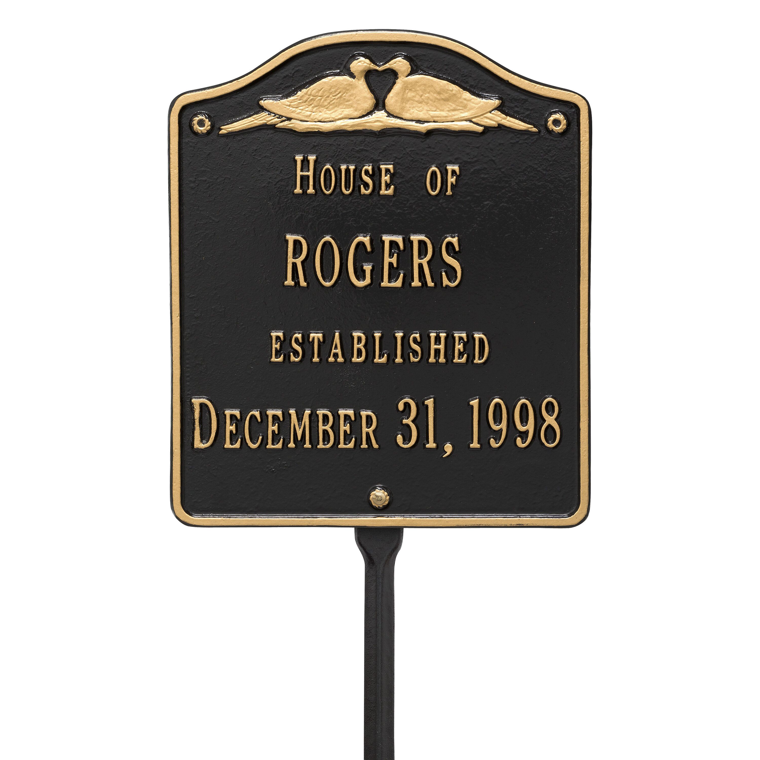 Whitehall Wedding Plaque - Standard Lawn - Two Line Address Plaque 