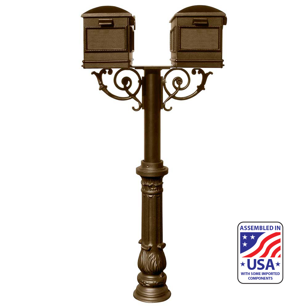 The Hanford TWIN Lewiston mailbox post system w/Scroll Supports and ornate base