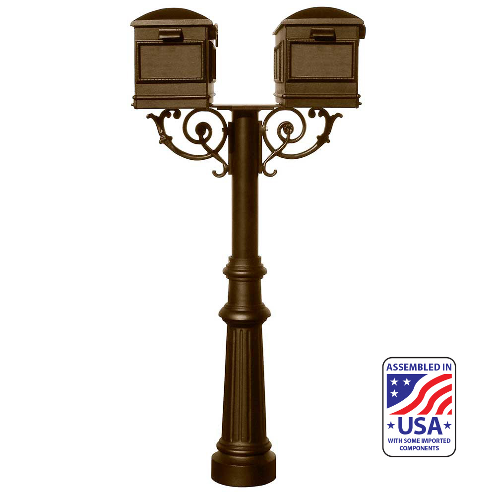 The Hanford TWIN Lewiston mailbox post system w/Scroll Supports and fluted base