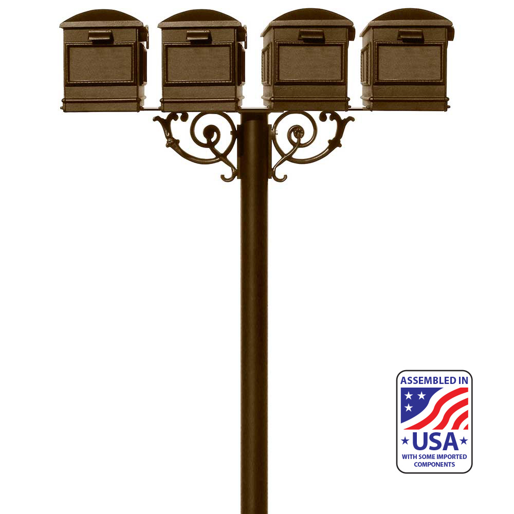 The Hanford QUAD Lewiston mailbox post system w/Scroll Supports
