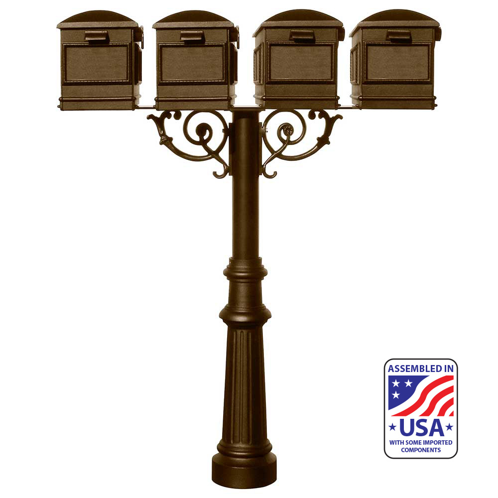 The Hanford QUAD Lewiston mailbox post system w/Scroll Supports and fluted base